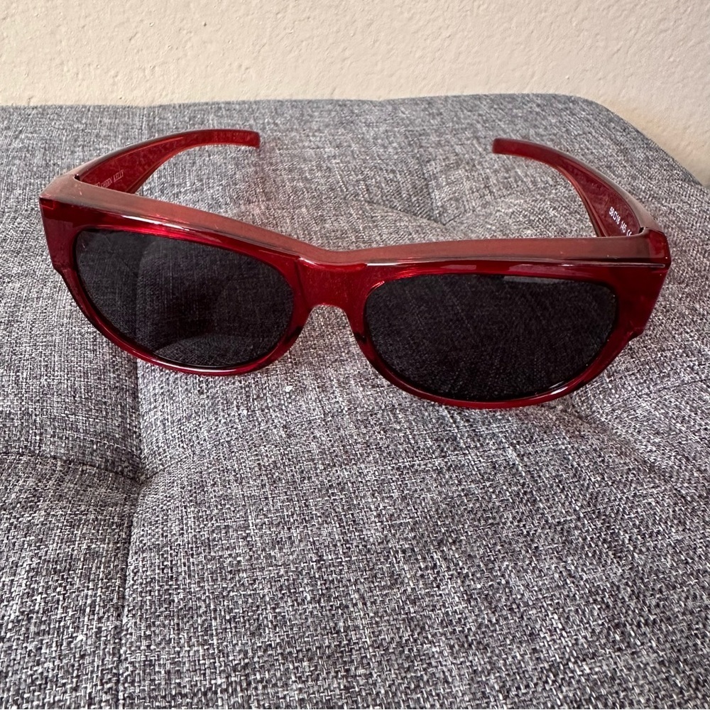 Sheen Kelly Stylish Red Sunglasses Over Glasses or Alone